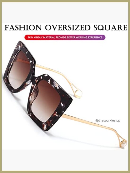 Oversized Square Sunglasses with UV400 Protection Trendy Retro Frame main image 5